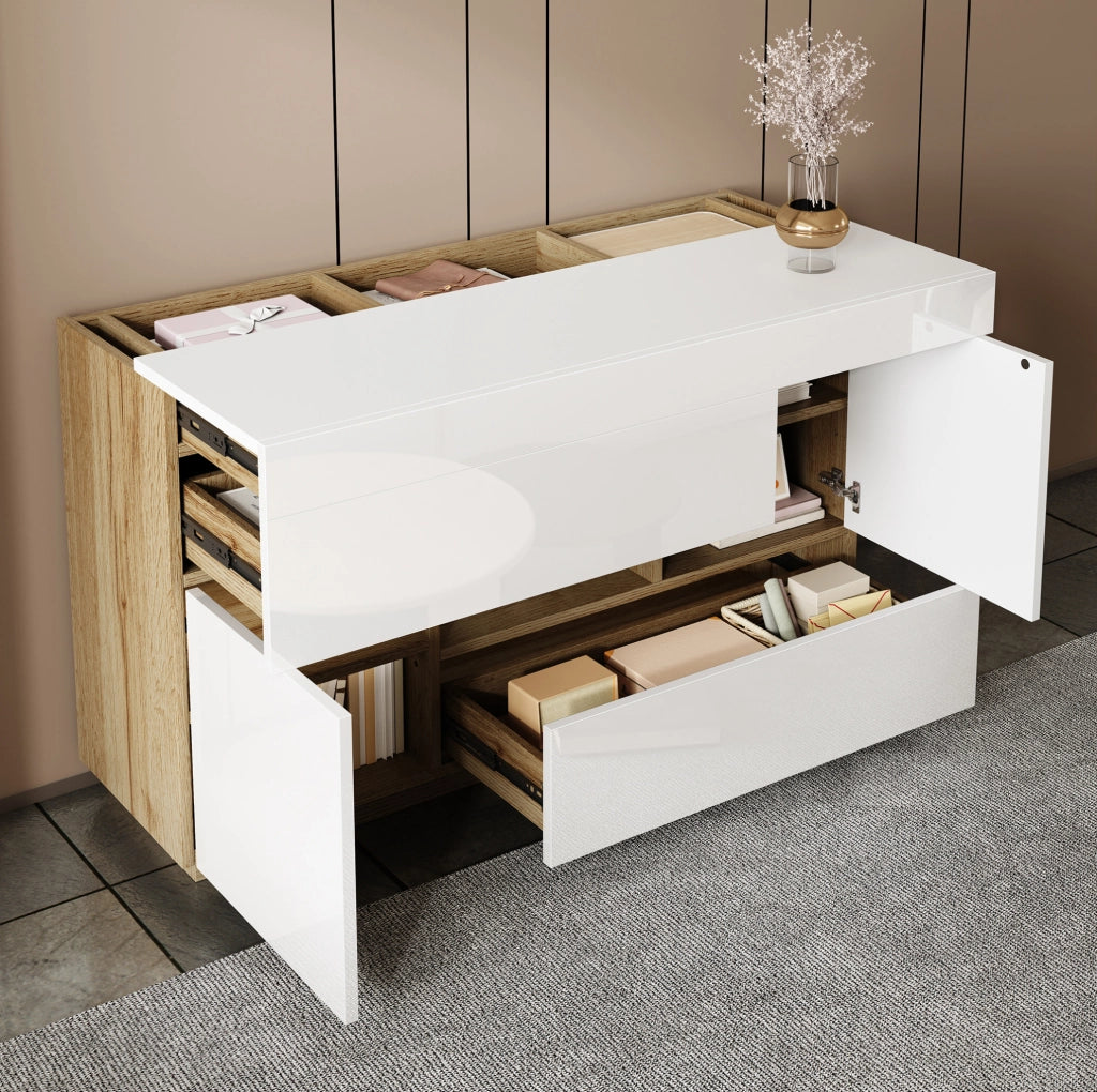 Credenza 120x76,5x37 cm con LED 16 colori, 2 cassetti e 2 ante bianca