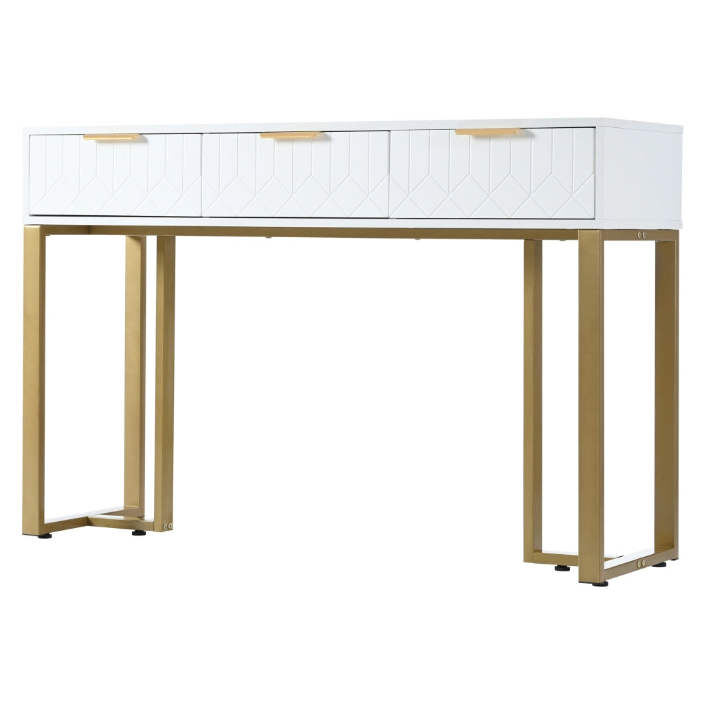 TAVOLO CONSOLLE con cassetti, bianco e oro, MDF
