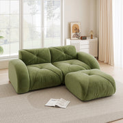 Divano modulare senza struttura con pouf in ciniglia verde schiuma ad alta densità 32D design basso 204 × 171 × 76 cm