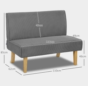 Divano 2 posti in velluto a coste grigio con gambe in legno, 110 x 62 x 85 cm