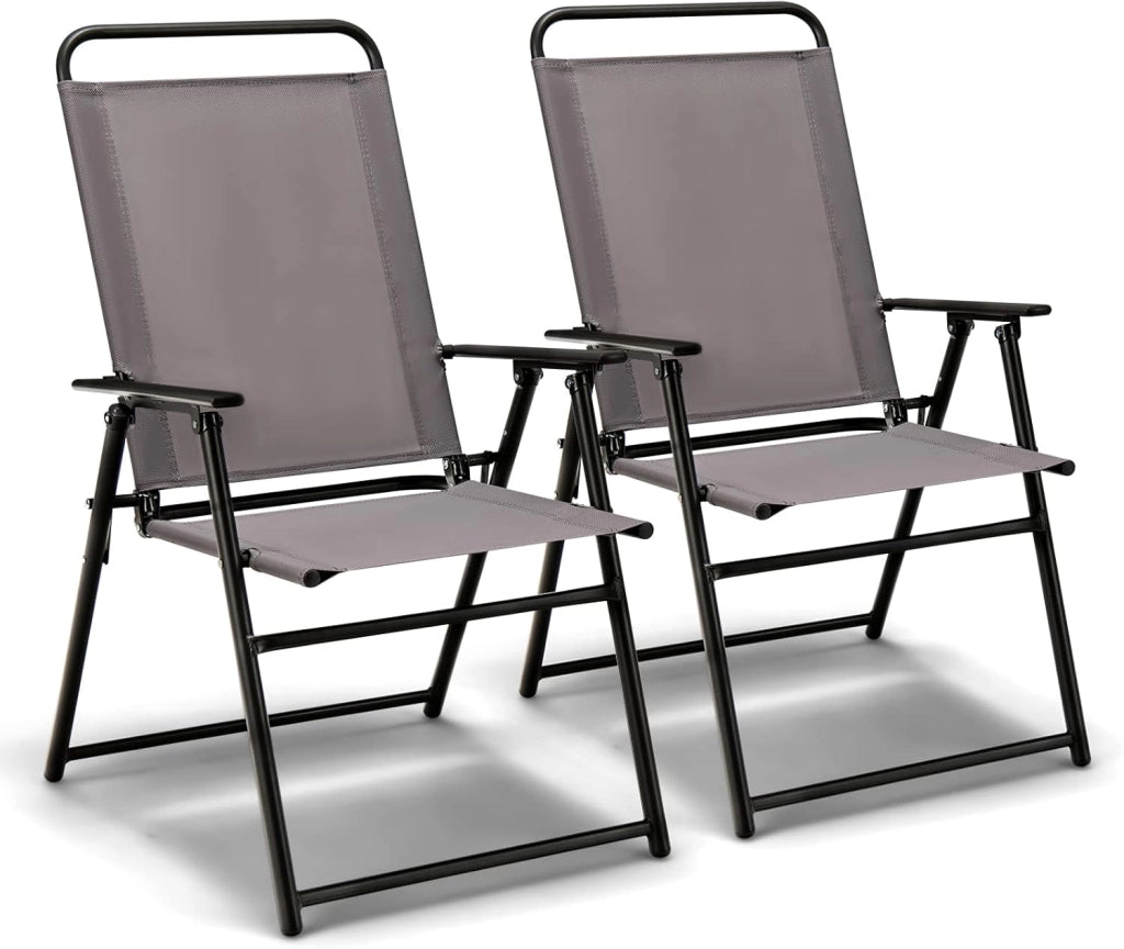 Set di 2 Sedie Pieghevoli da Esterno, Sedie da Pranzo Salvaspazio per Patio con Braccioli e Schienale, Telaio Triangolare, Piedini di Supporto, Sedie da Giardino Portata 150 kg