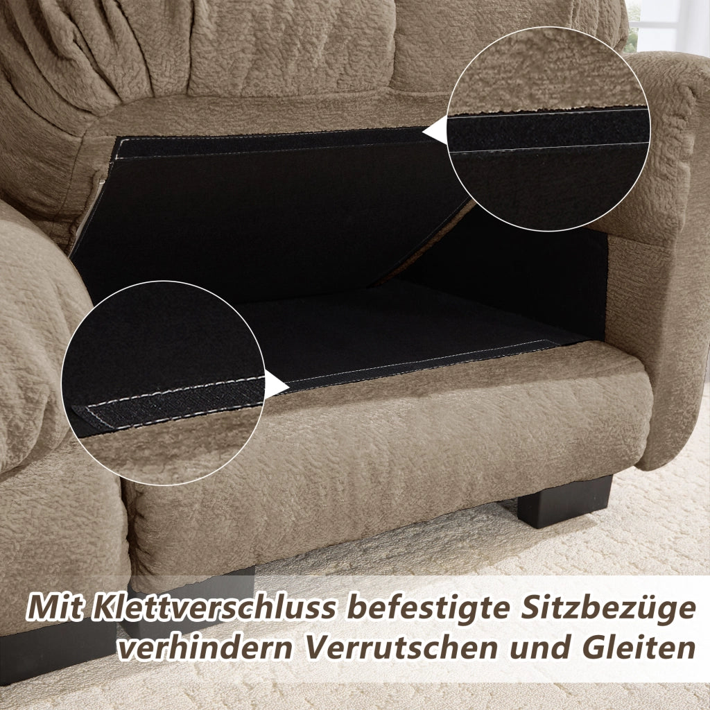 Divano angolare a U 3 posti con pouf mobile e 2 cuscini, Chenille, Marrone