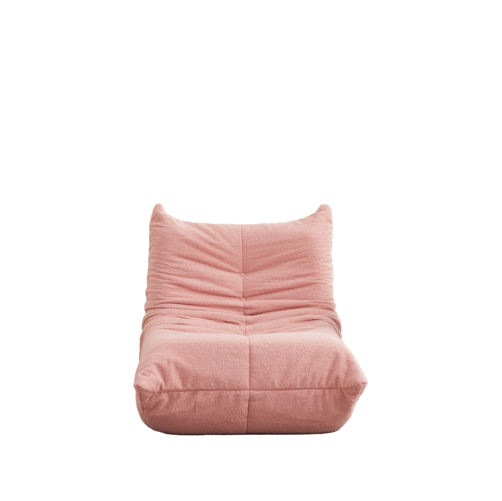 Poltrona da pavimento ULEVR 97 cm in tessuto teddy rosa, imbottita in schiuma elastica, design con bottoni
