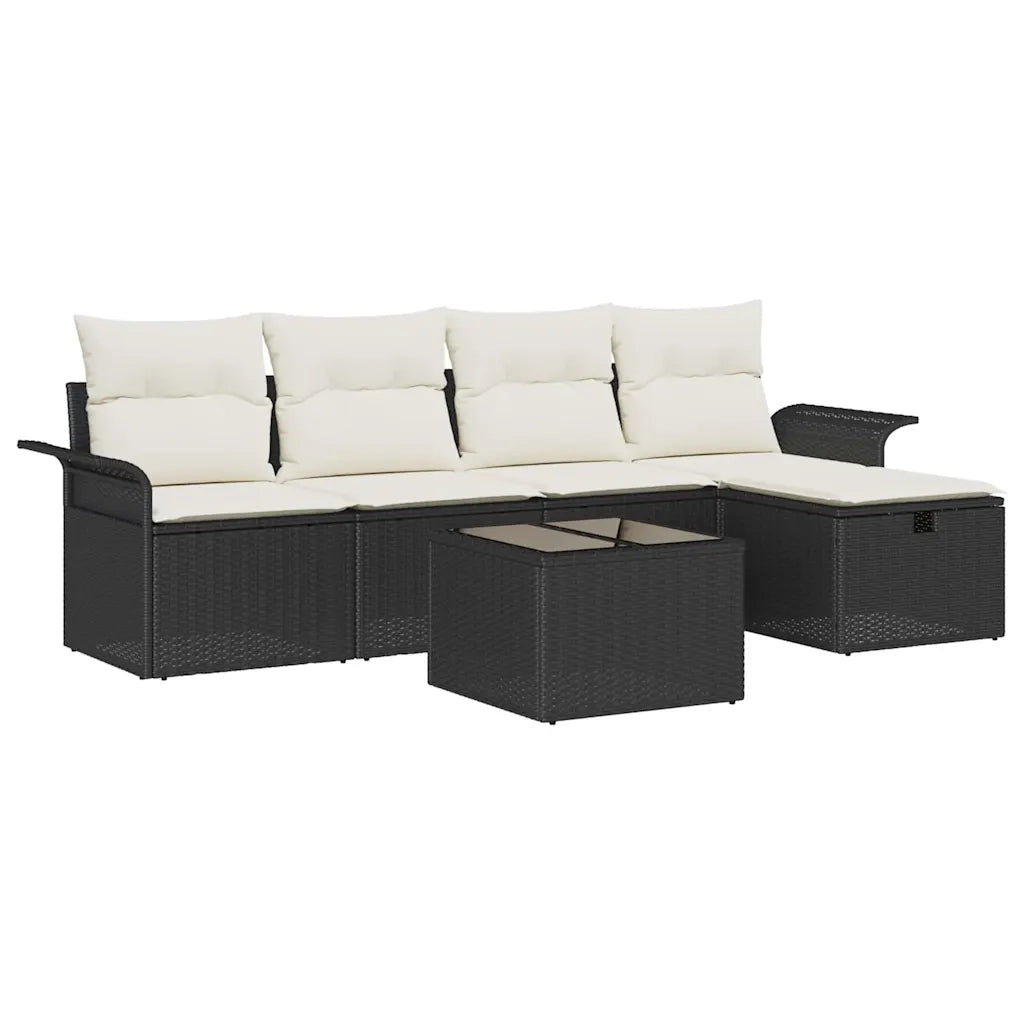 Set Divano da Giardino con cuscino 6 pcs Nero Poly Rattan