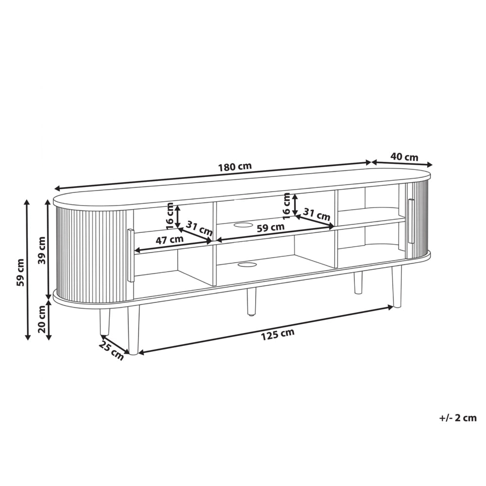 Mobile TV con Design Scanalato, Struttura in Legno Mdf/Truciolare, Gambe in Legno di Pino, Foro Passacavi, Marrone Scuro