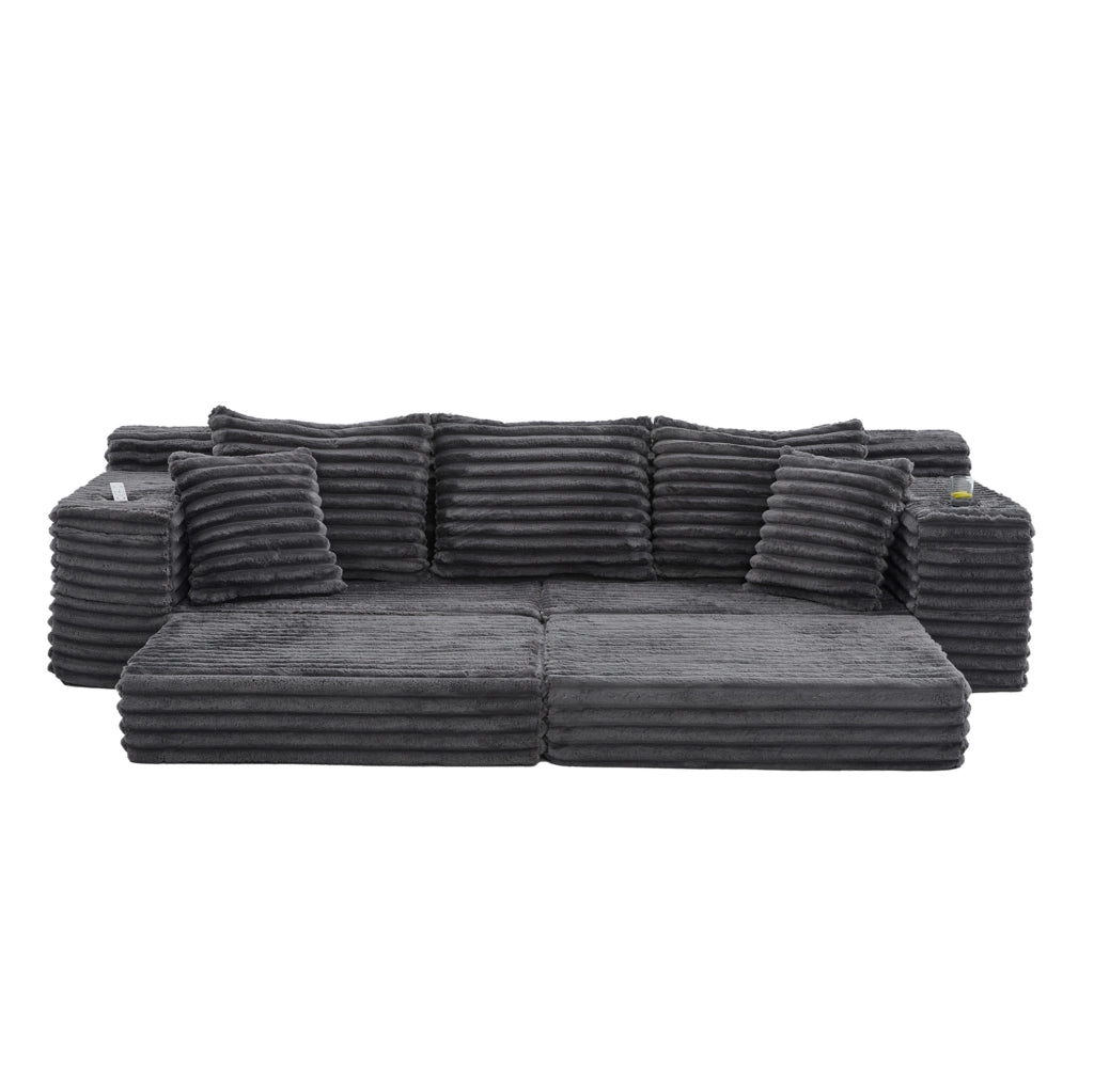 Divano letto 273x98x87 cm grigio scuro – convertibile in tessuto a coste