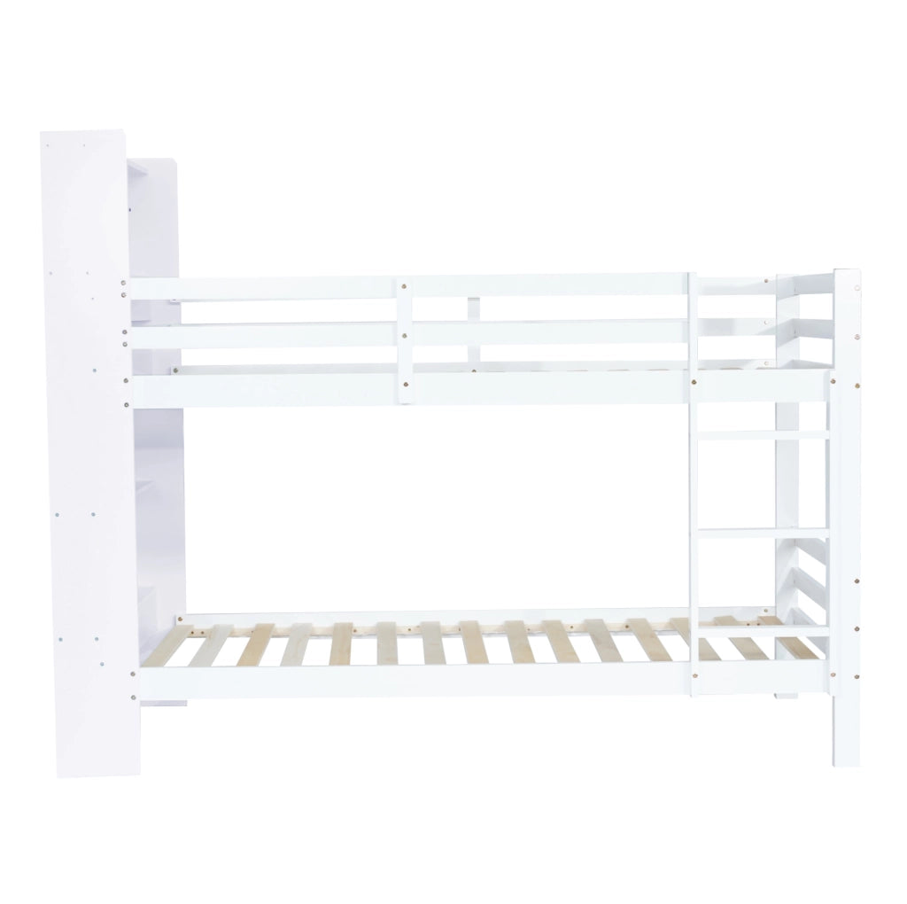 Letto a castello bianco 90x200 cm con ripiani e scala a 3 gradini