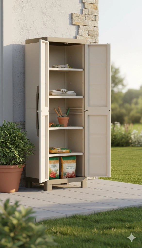 Armadio da Esterno 4 Ripiani 65x45x182H cm in Plastica Keter Excellence Alto Beige/Tortora