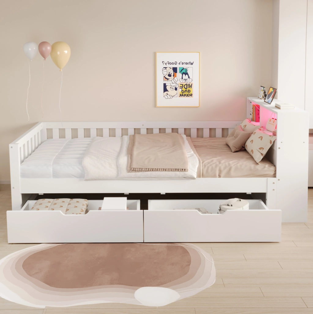 Letto multifunzione singolo con contenitori e LED