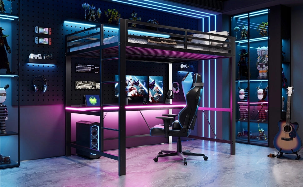 Letto da gaming in metallo - Xylo - 140x200 - Nero - LED USB