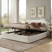 Letto matrimoniale imbottito con contenitore idraulico rete a doghe testiera in boucl¨¦ beige lavabile