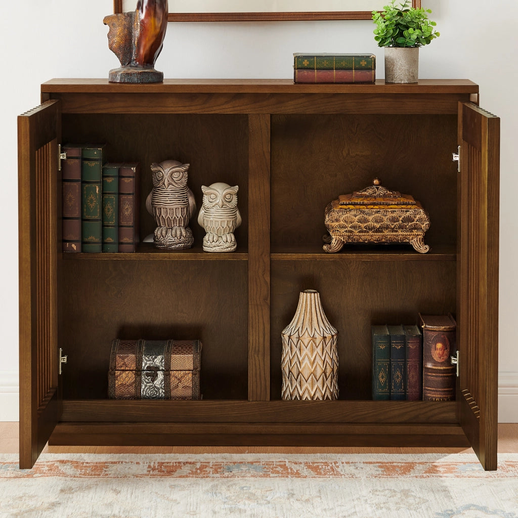 Credenza e madia con ante scanalate e passacavi per soggiorno e sala da pranzo in MDF color noce 99 × 23,5 × 82,6 cm