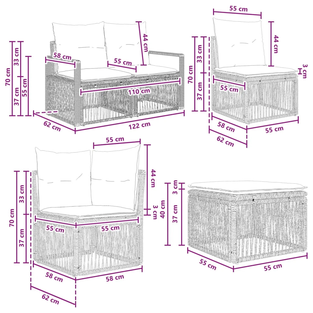 Set Divano da Giardino 6 pz Grigio polyrattan 3435779