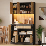 Mobile colonna da cucina con LED RGB; 2 cassetti e ripiani regolabili in MDF naturale e nero 100 × 40 × 180 cm