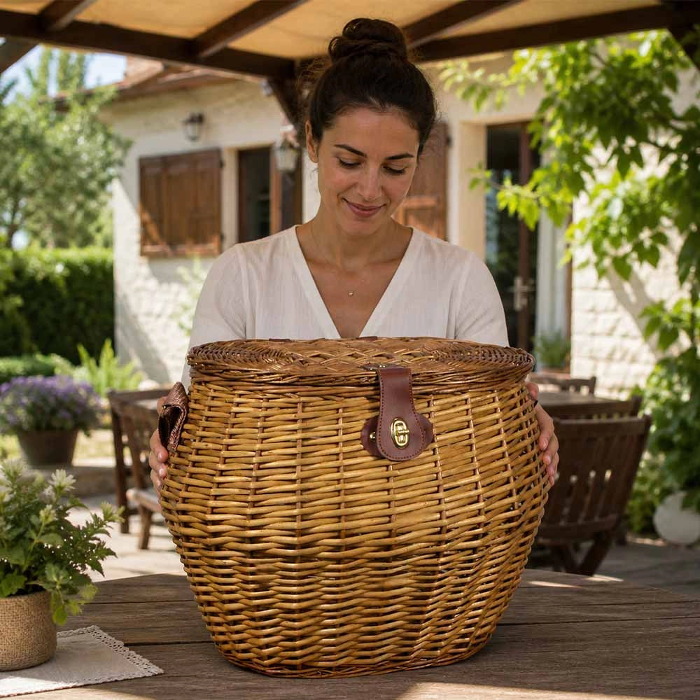Cesto cestone Max in Vimini per funghi con Coperchio cm 45 x 37 x h 35 cm