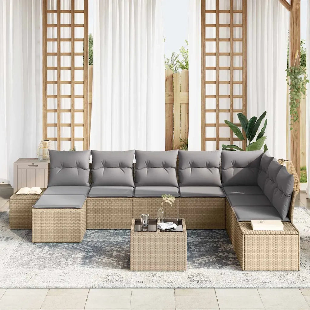 Set Divano da Giardino 8 pcs Beige e Grigio Chiaro polyrattan 3355859