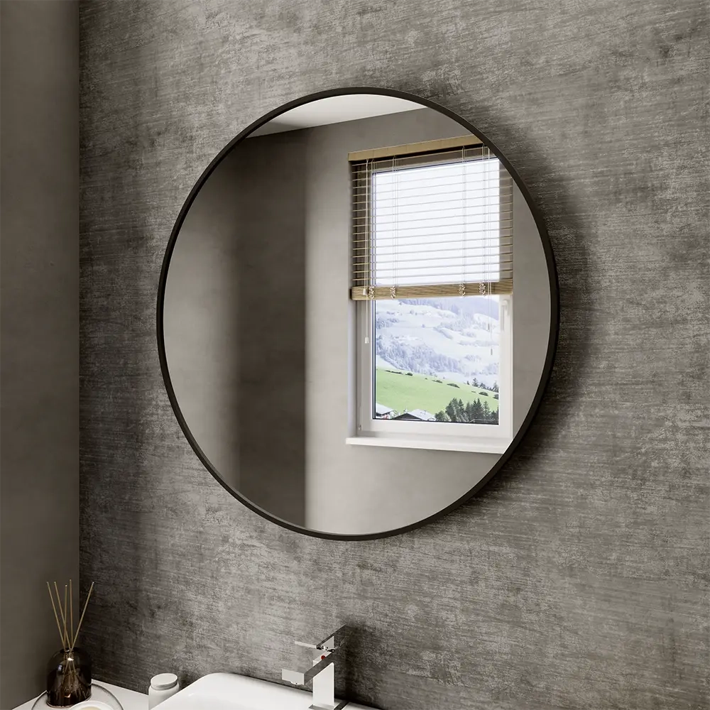 Specchio tondo Ø 60 cm con cornice nero opaco