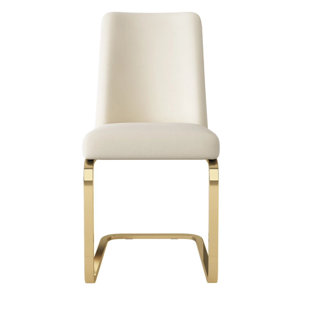 Set di 4 sedie da pranzo in velluto beige con schienale a rombi e gambe in metallo