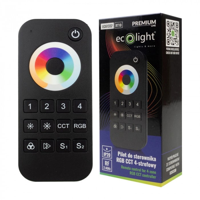 Telecomando RT10 per LED RGB+CCT 4 zone nero Ecolight