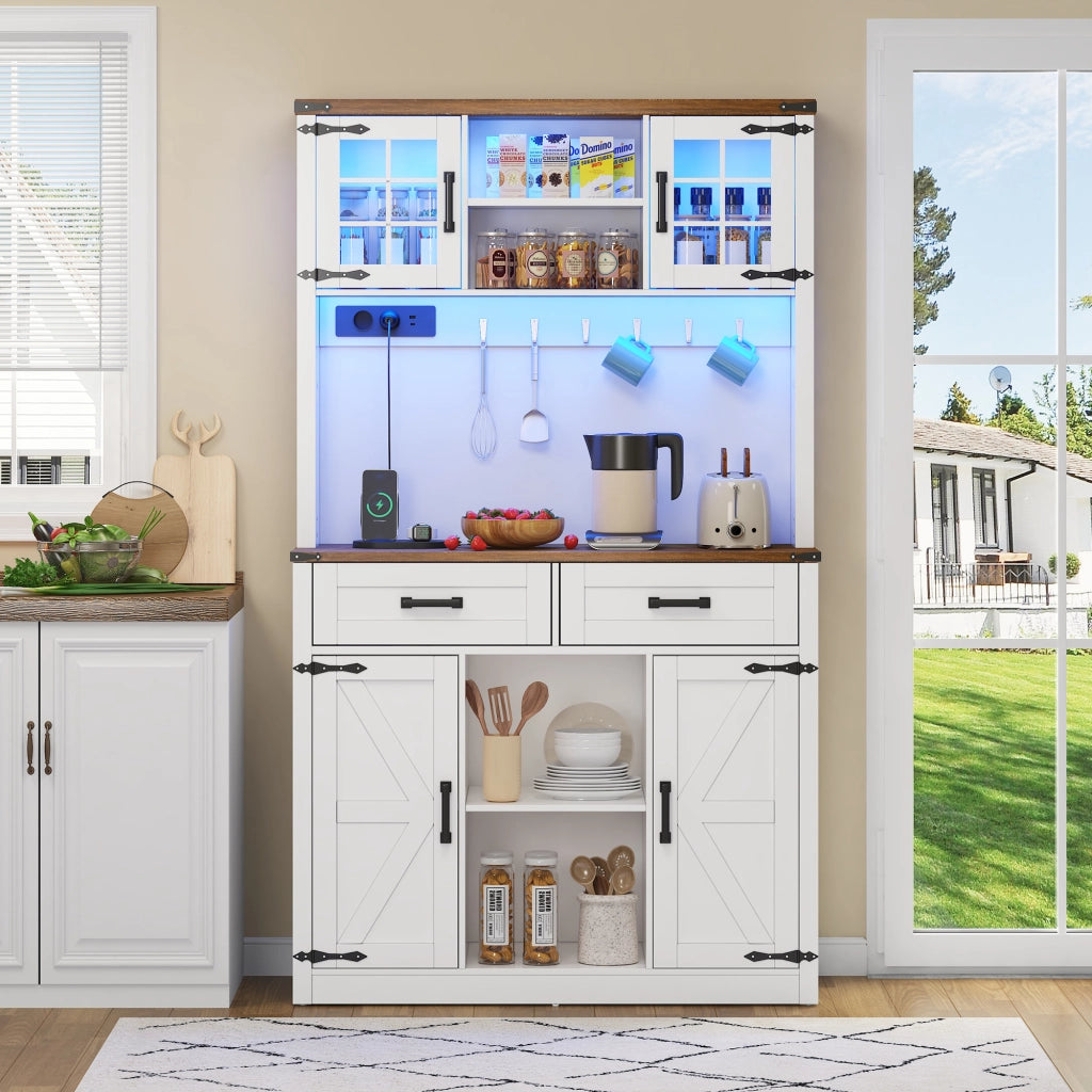 BARSCHRANK con LED regolabili e prese, 3 colli, MDF marrone e bianco