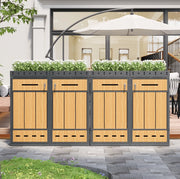Cassonetto porta rifiuti in acciaio zincato con tetto coltivabile effetto legno per 4 bidoni da 120-240 L