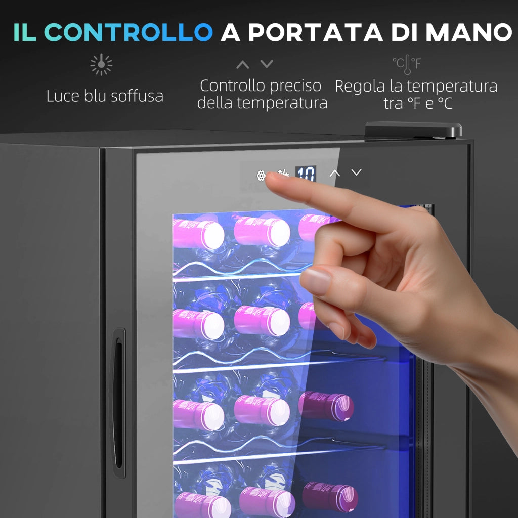 Cantinetta Vino Refrigerata per 20 Bottiglie, Capacit¨¤ 53L, Porta in Vetro Anti-UV e Ripiani Regolabili, Nero