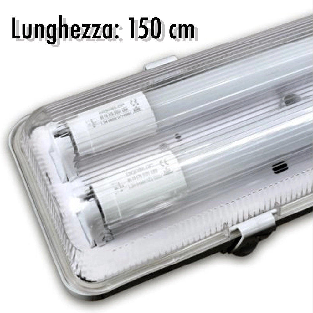 Trade Shop - Plafoniera Stagna Completa Di 2 Tubo Neon A Led 150cm Per Soffitto Parete Ip65 -