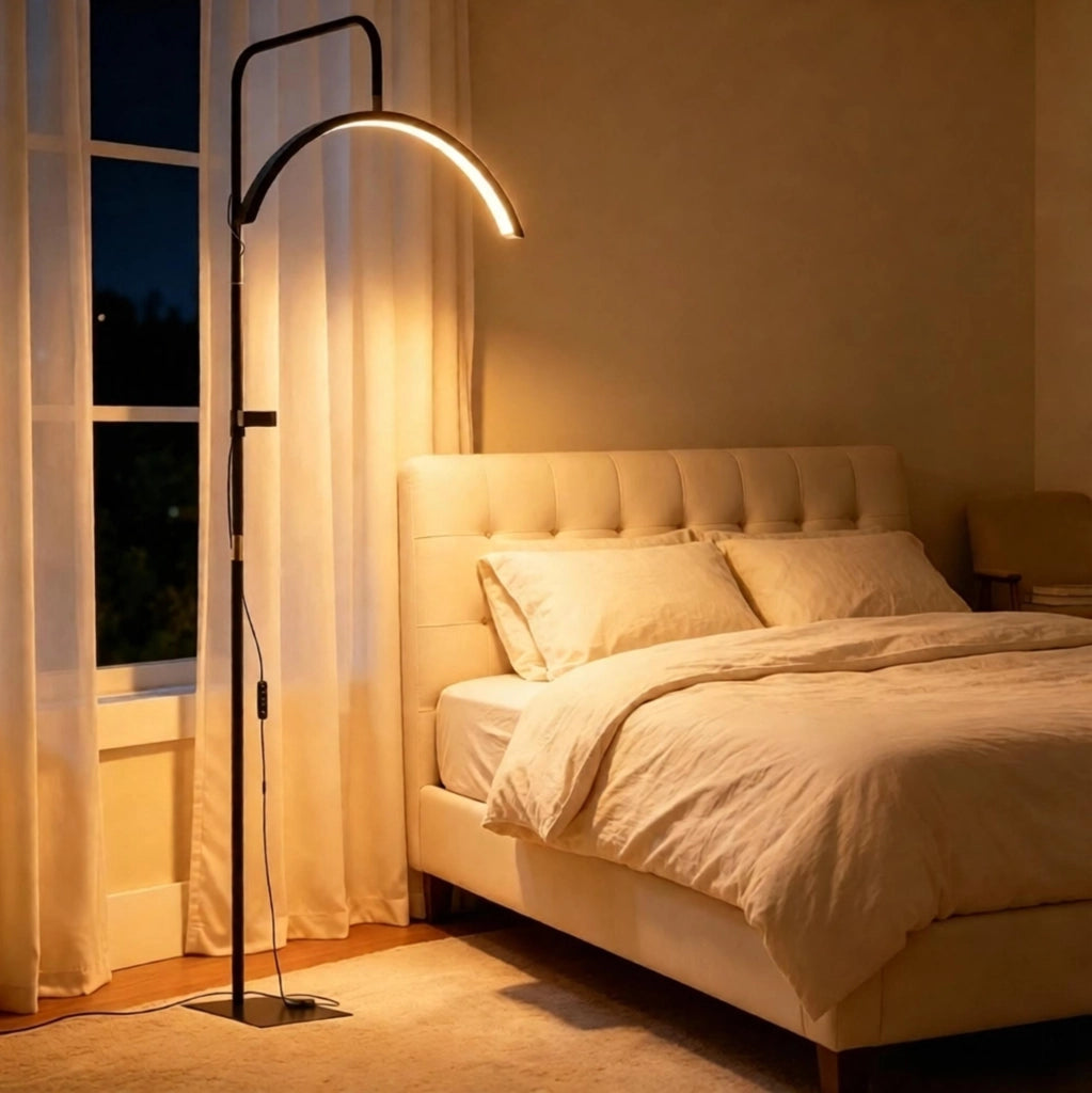 Lampada da Terra LED Dimmerabile 36W con Testa Mezza Luna Ruotabile 350°, 7 Temperature Colore, Nero, 136-186 cm