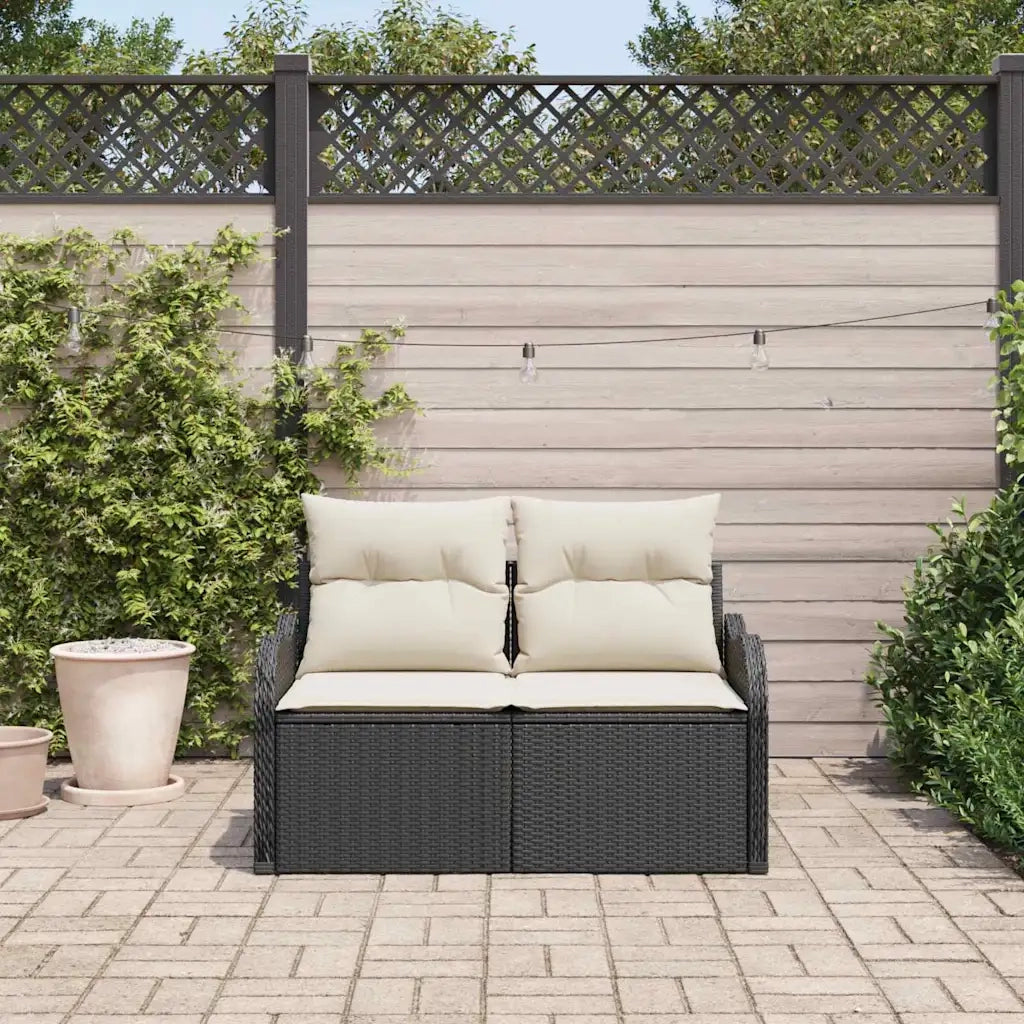 Divano da giardino con cuscino Nero 121 x 62 x 69cm polyrattan 42006722