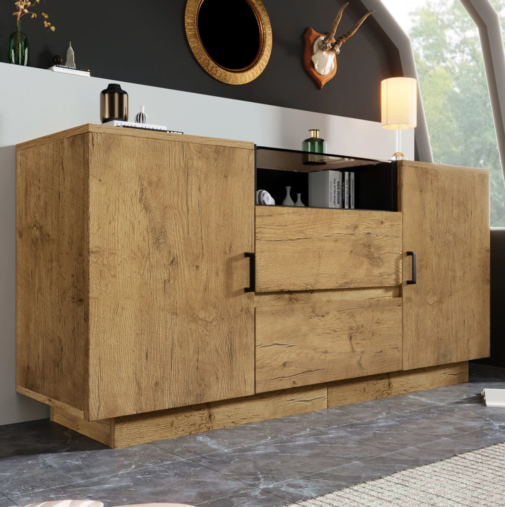 Credenza con cassetti, ante e vano aperto