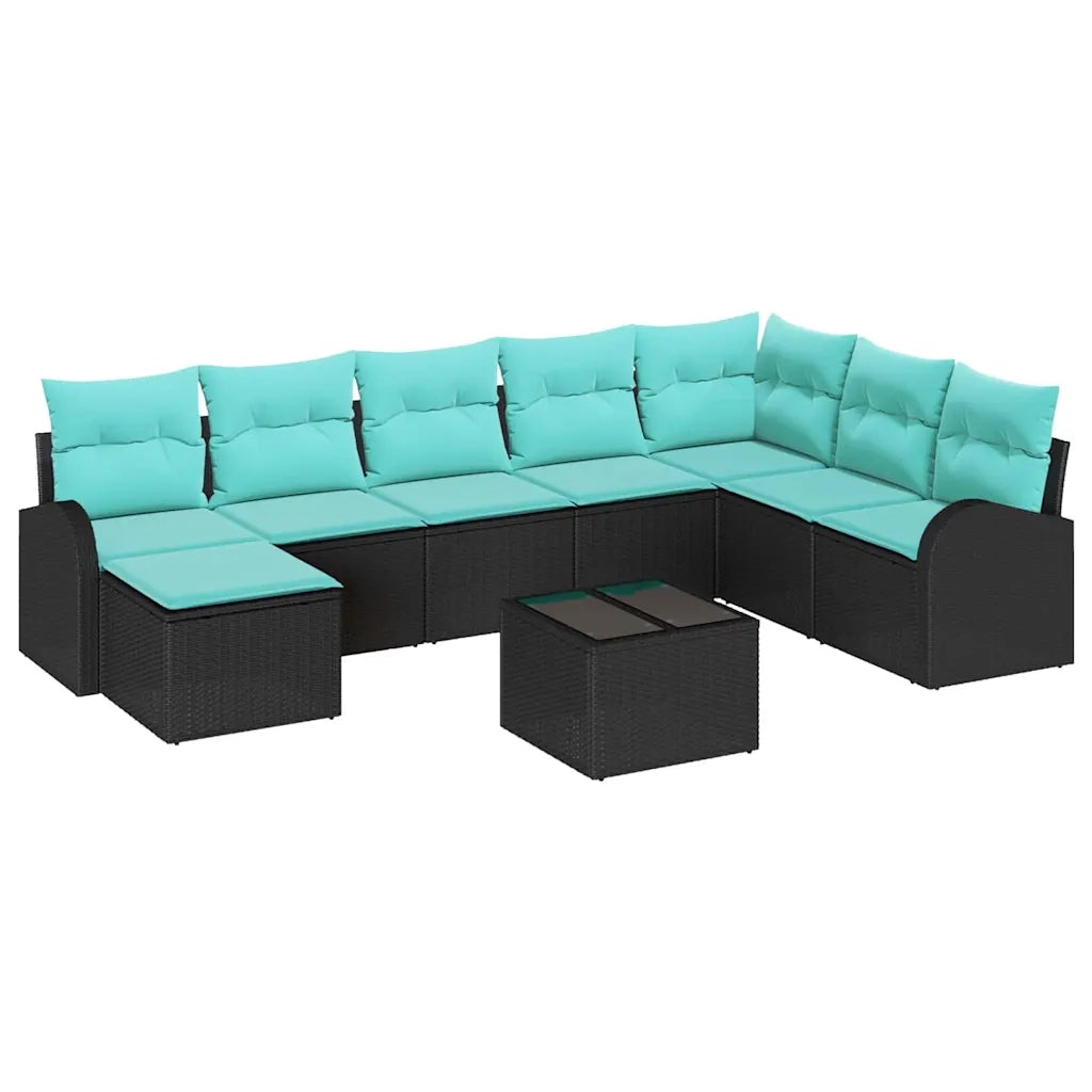 Set di divani con cuscino 9 pcs Nero e Turchese polyrattan 3354845