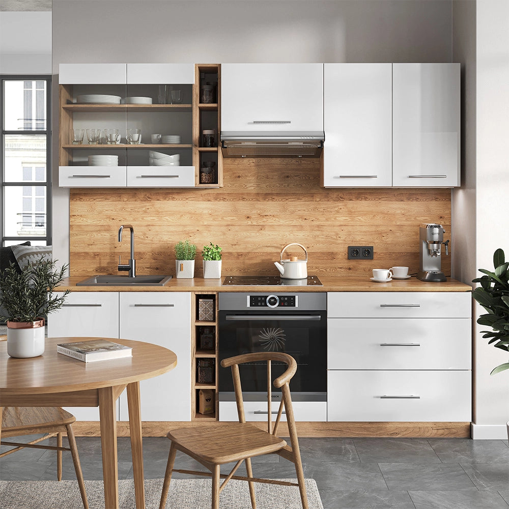 Cucina componibile Fame-Line Bianco lucido/Rovere dorato 235 cm, PL Rovere Vicco