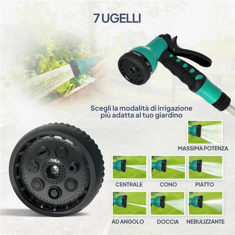 AVVOLGITUBO AUTOMATICO A PARETE E PORTATILE LUNGHEZZA 25+2 MT SISTEMA DI BLOCCO E 7 GETTI GRIGIO