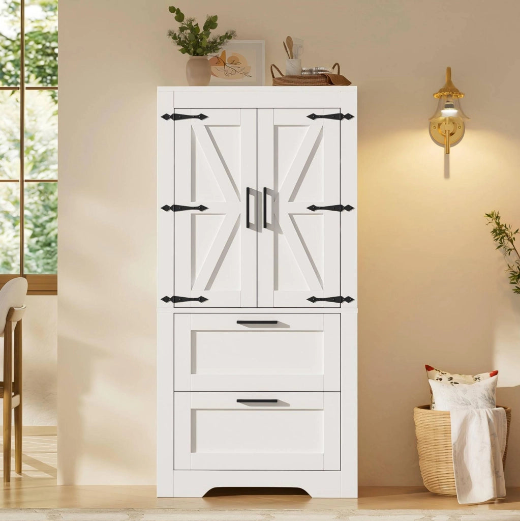Credenza alta 60x30x128 cm con 2 cassetti e ripiani regolabili in MDF e truciolare; bianca