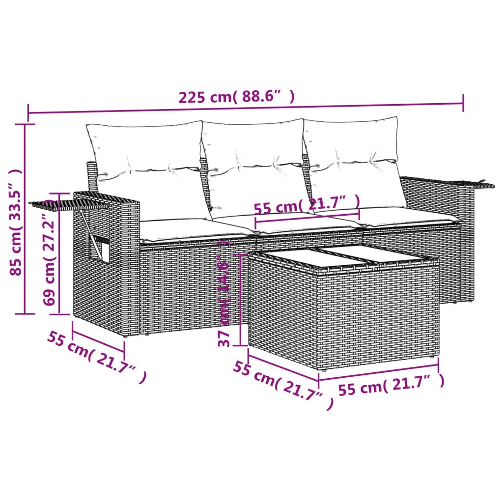 Set Divano da Giardino 4 pz | Set Salotto da Giardino con Cuscini Beige in Polyrattan