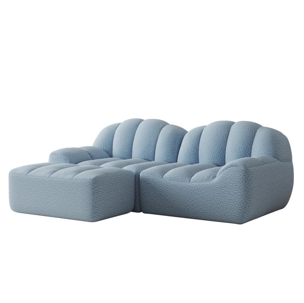Divano angolare modulare 210x165x79 cm in tessuto blu, senza montaggio