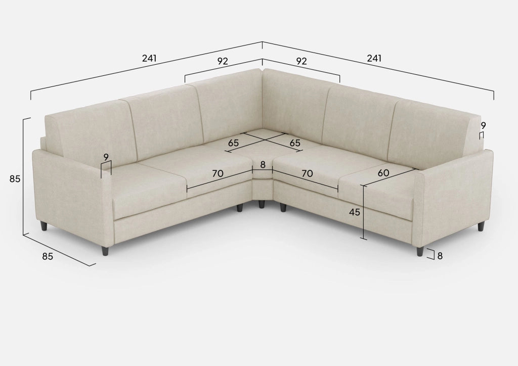 Divano Angolare 5 Posti 241x241x85 cm Karay in Tessuto Latte