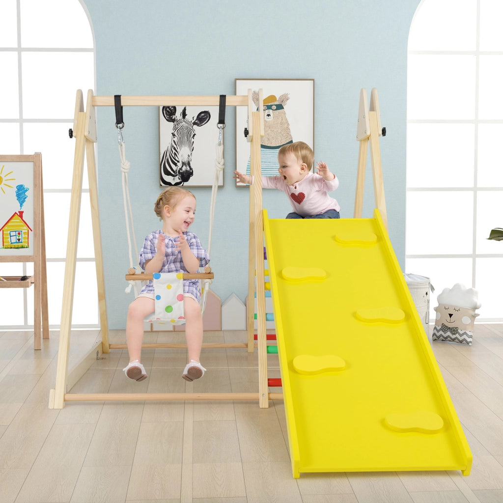 Palestra da interno 4 in 1 per bambini 1+ anni con altalena e struttura da arrampicata, Set Montessori in legno per gioco e attivit¨¤ motorie Multicolore