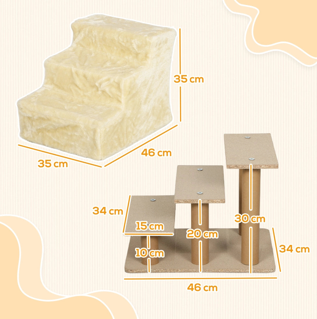 Scaletta per animali 46x35x35 cm beige， 3 gradini in tessuto peluche per letto e divano