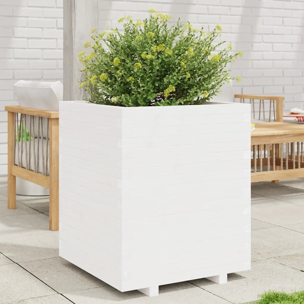 Fioriera da Giardino-Vaso da Esterno Bianca 60x60x72,5cm Legno Massello di Pino