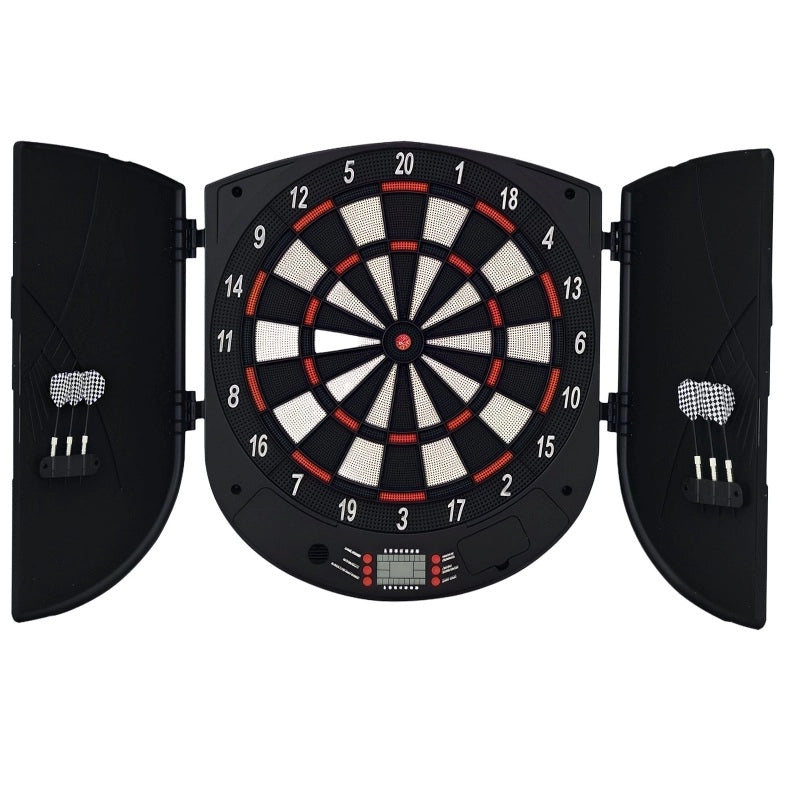 Bersaglio elettronico ULEVR con ante, LCD, 26 giochi e 185 varianti, 6 freccette, nero