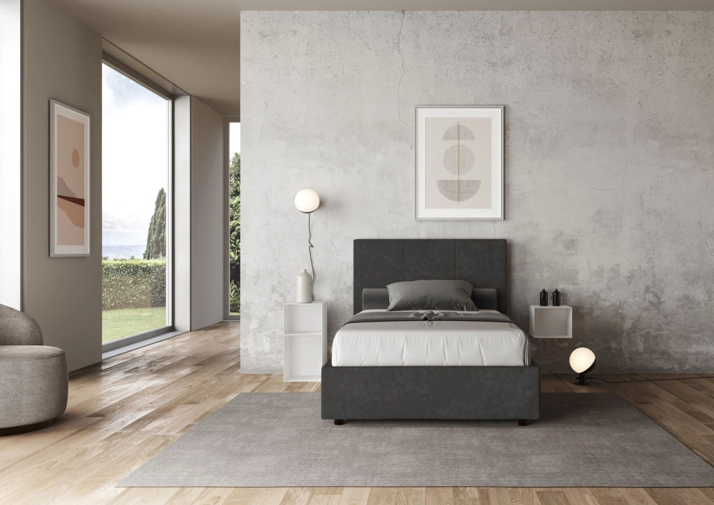 BS COM Letto una piazza e mezza contenitore imbottito 120x190 microfibra grigio