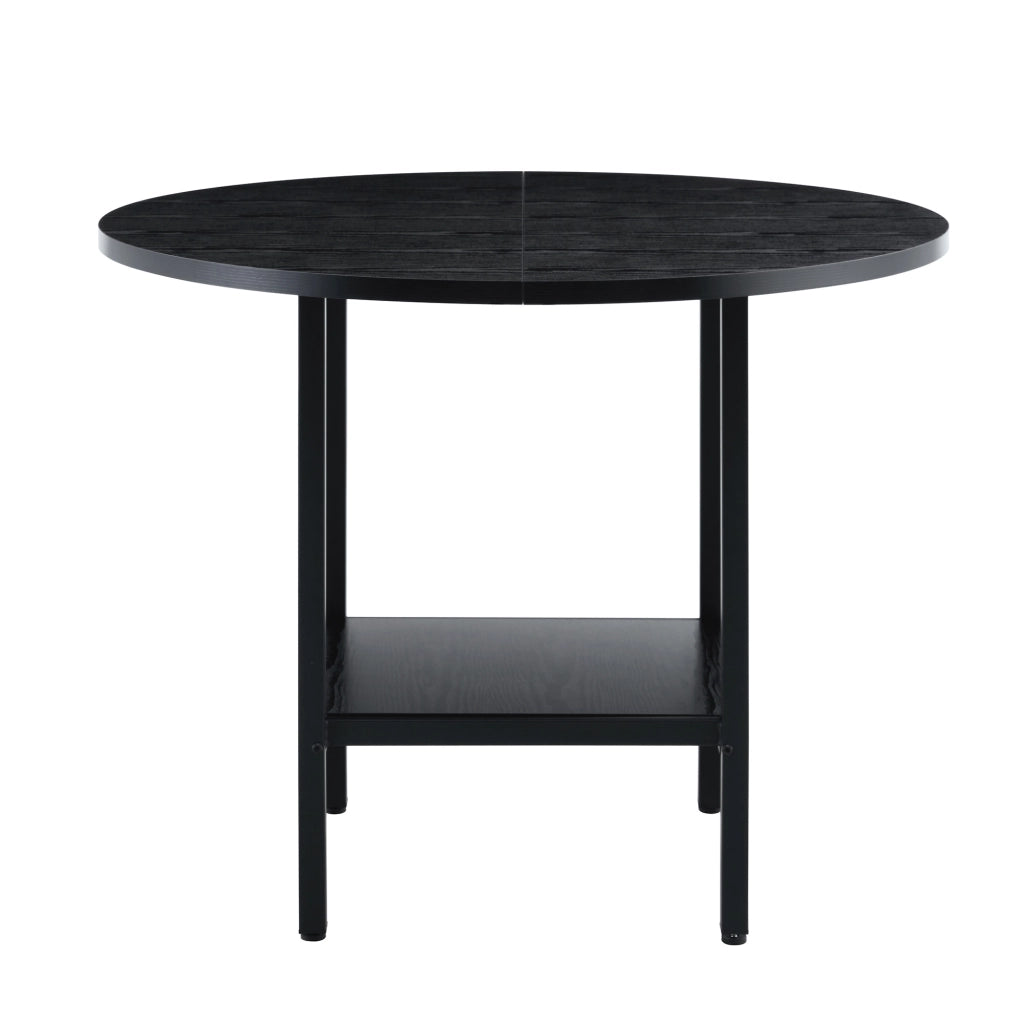 Tavolo rotondo da pranzo con ripiano portaoggetti 100 cm nero in MDF e metallo per 4-6 persone