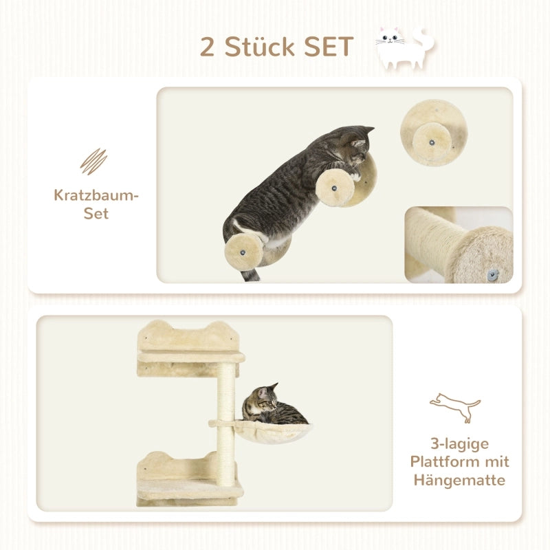 Set di gradini da parete per gatti 4 pezzi con tiragraffi amaca e piattaforma beige in peluche per arrampicarsi