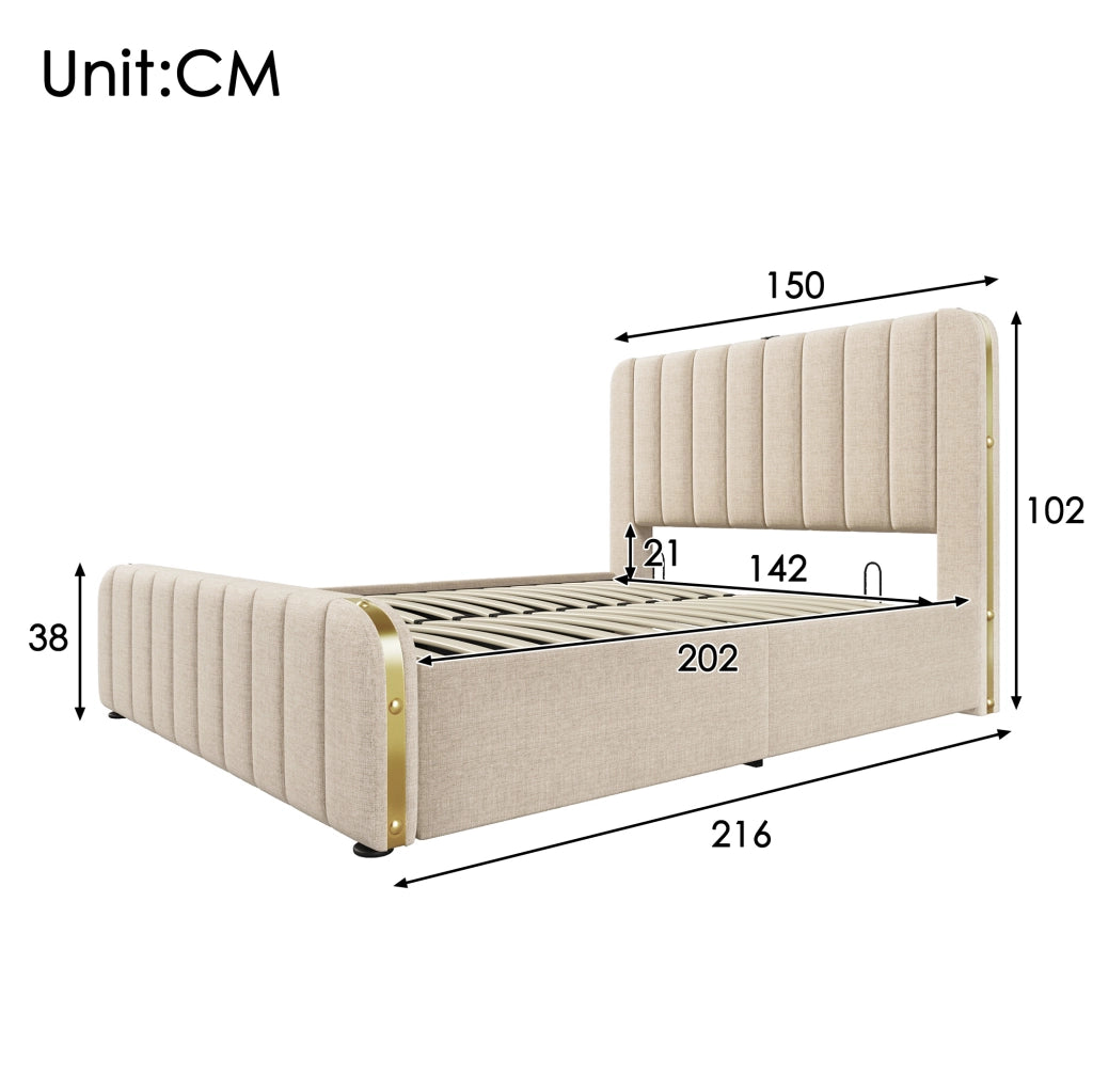 Letto imbottito 140x200 con testiera USB e contenitore idraulico