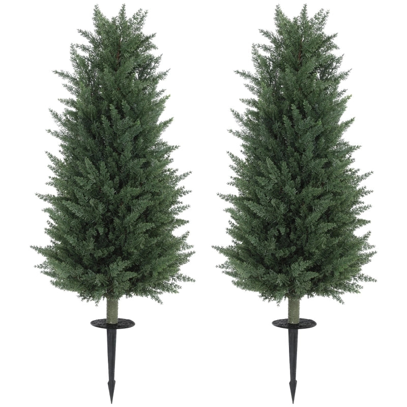 Cipresso artificiale set di 2 con 831 foglie ciascuno e picchetto da terra in PE per giardino e interni verdi