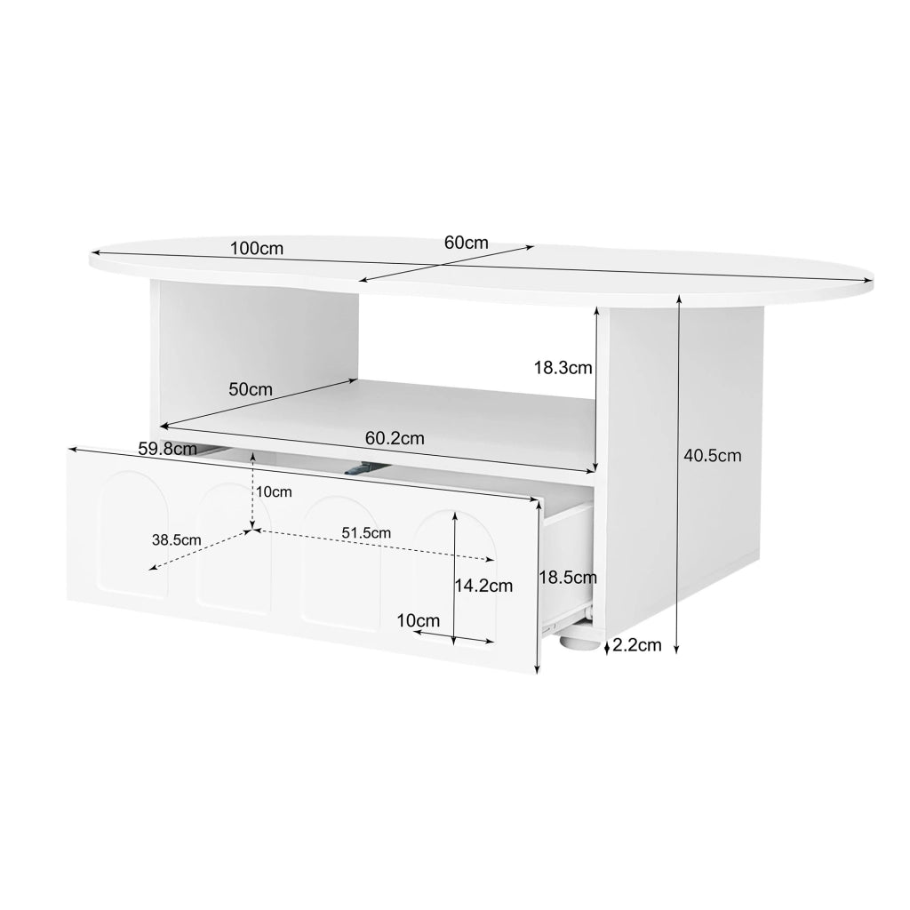 Tavolino da caff¨¨ a forma di nuvola con cassetto e vano aperto, bianco
