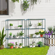 Set di 2 scaffali portapiante 70x27x110 cm con 4 ripiani combinabili in acciaio verde
