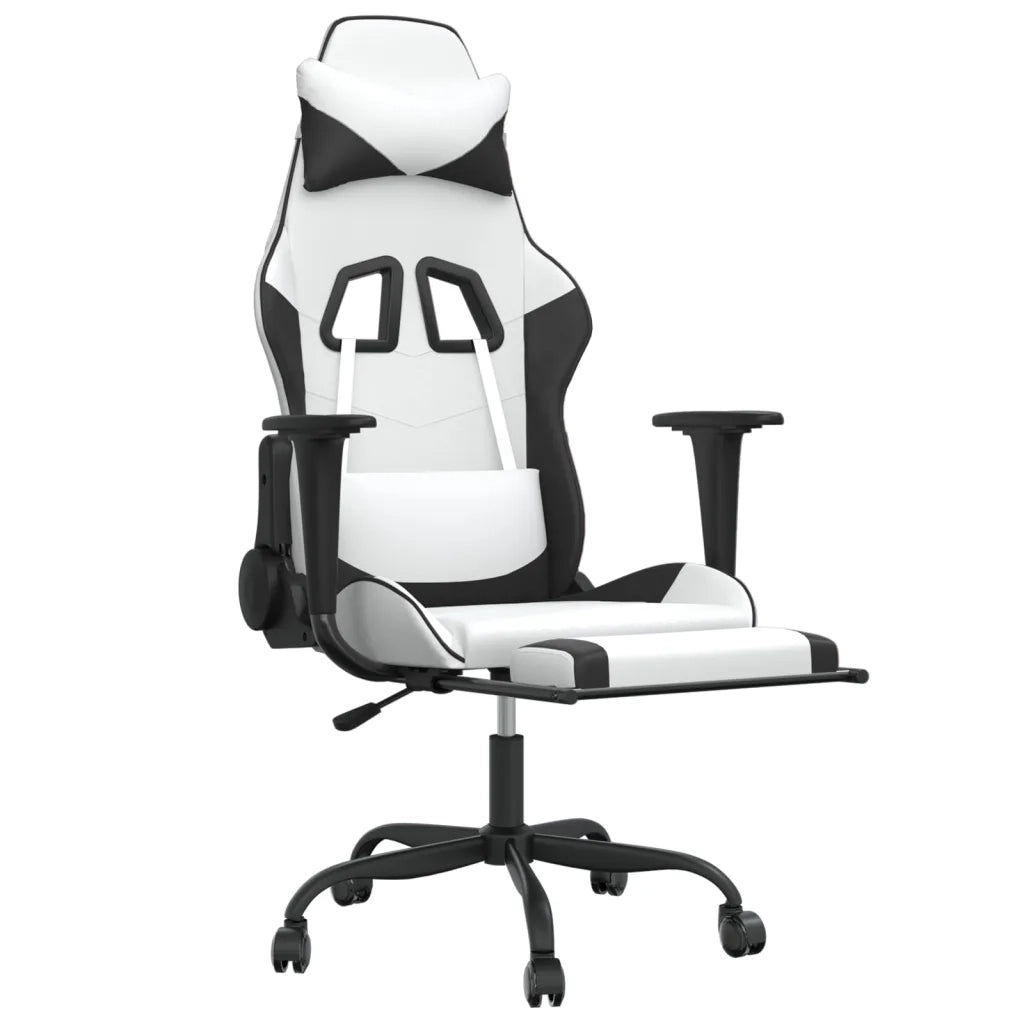 Sedia da Gaming | Sedia da e-sports con Poggiapiedi Bianco e Nero in Similpelle