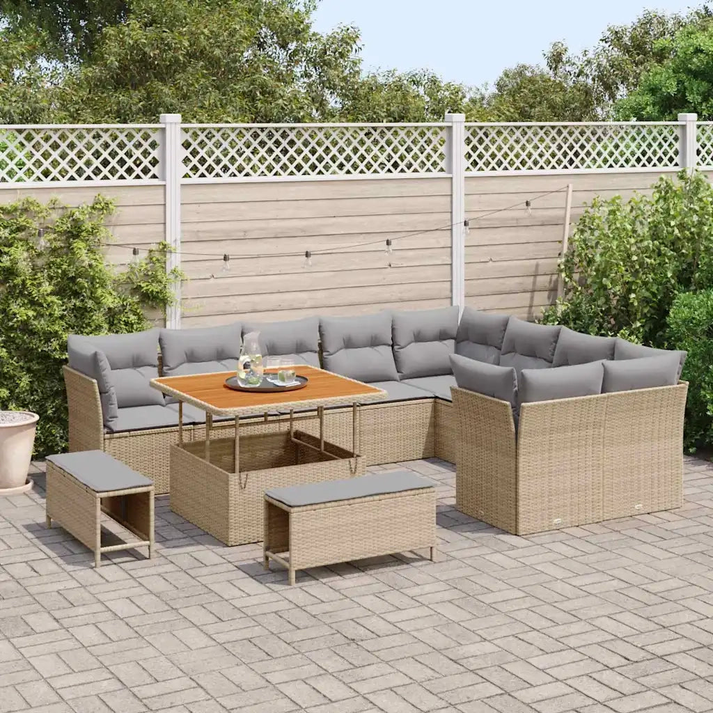 Set Divano da Giardino 12 pcs Beige polyrattan